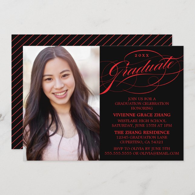 STYLISH ELEGANT SCRIPT GRADUATE PARTY INVITATION (Front/Back)