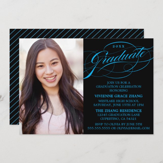 STYLISH ELEGANT SCRIPT GRADUATE PARTY INVITATION (Front/Back)