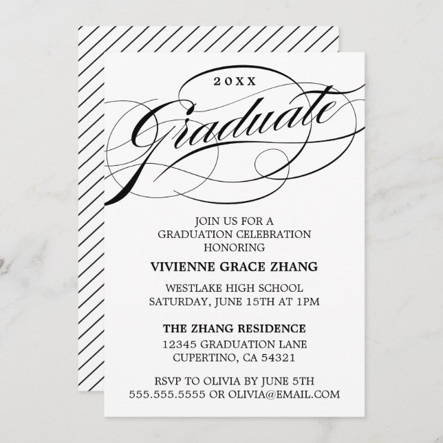 STYLISH ELEGANT SCRIPT GRADUATE PARTY INVITATION (Front/Back)