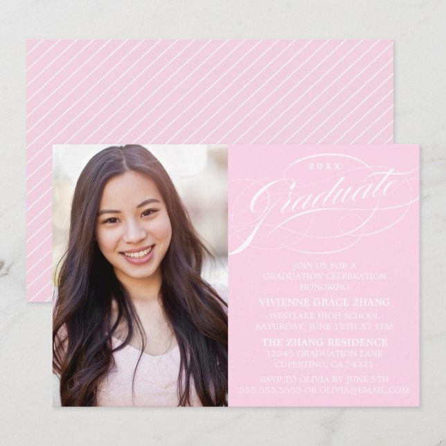 STYLISH ELEGANT SCRIPT GRADUATE PARTY INVITATION (Front/Back)