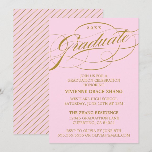 STYLISH ELEGANT SCRIPT GRADUATE PARTY INVITATION (Front/Back)