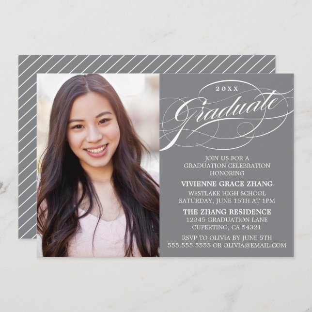 STYLISH ELEGANT SCRIPT GRADUATE PARTY INVITATION (Front/Back)