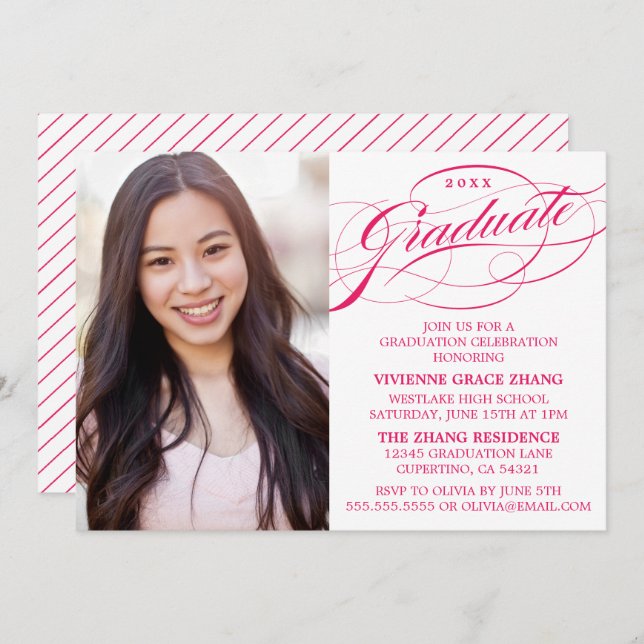 STYLISH ELEGANT SCRIPT GRADUATE PARTY INVITATION (Front/Back)