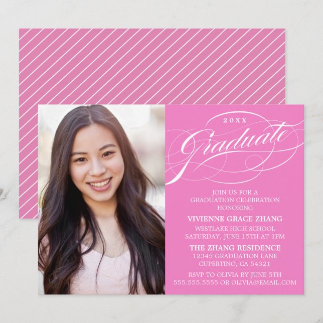 STYLISH ELEGANT SCRIPT GRADUATE PARTY INVITATION (Front/Back)