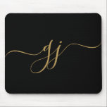 Stylish Elegant Script Initial Gold Monogram Mouse Mat<br><div class="desc">A chic modern stylish mousepad featuring a monogram with dramatic script initial with swashes and your full name in a modern serif type. Simple elegance.</div>