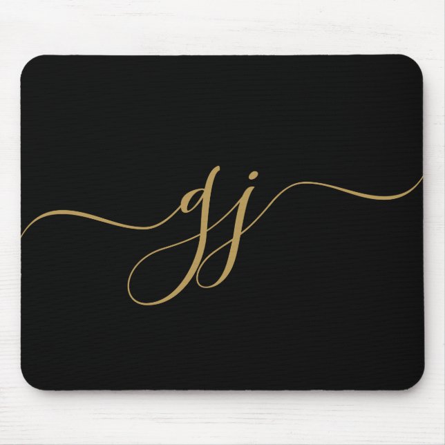 Stylish Elegant Script Initial Gold Monogram Mouse Mat (Front)