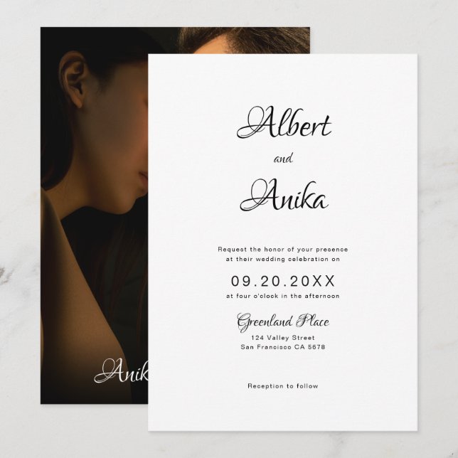 Stylish Elegant Script Photo Wedding Invitation (Front/Back)