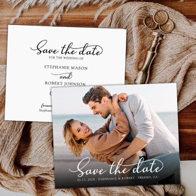 Stylish Elegant Script Photo Wedding Save The Date (Creator Uploaded)