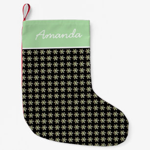 Stylish Elegant Snowflakes Black Name Small Christmas Stocking