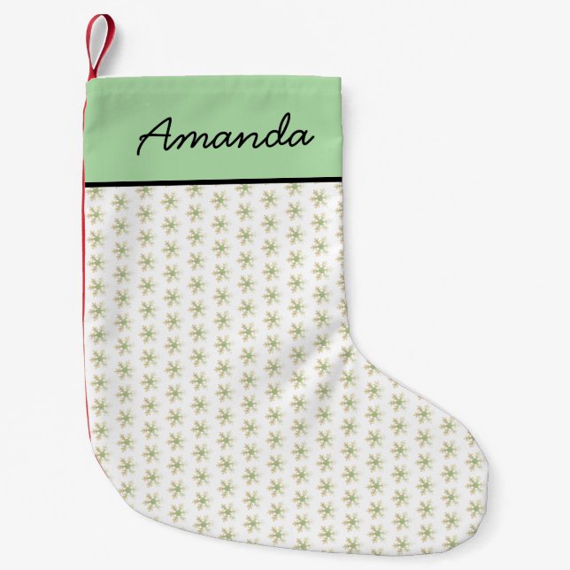 Stylish Elegant Snowflakes White Name Small Christmas Stocking (Front)