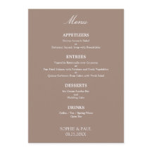 Stylish Elegant Taupe Wedding Menu