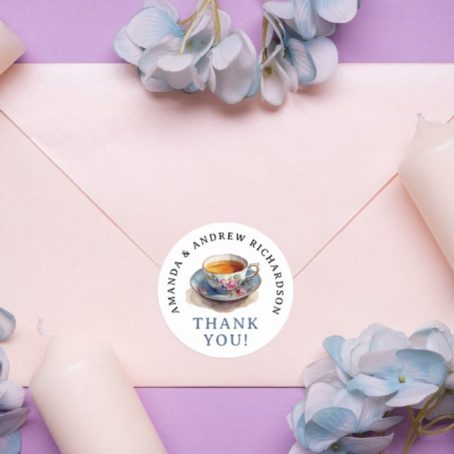 Stylish Elegant Tea Party Name Watercolor  Classic Round Sticker (Creator Uploaded)