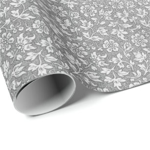 Stylish Elegant Vintage Grey Floral Pattern Wrapping Paper