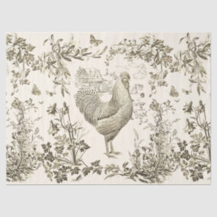 Stylish Elegant Vintage Rooster BeigeFloral Toile Tissue Paper
