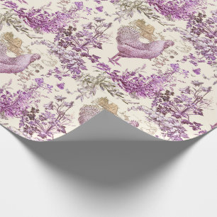 Stylish Elegant Vintage Rooster Purple Floral  Wrapping Paper