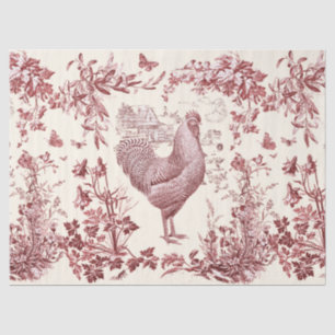 Stylish Elegant Vintage Rooster Red Floral Toile Tissue Paper