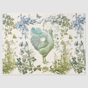 Stylish Elegant Vintage Rooster Sage Floral Toile Tissue Paper