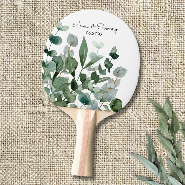 Stylish Elegant Watercolor Foliage Wedding Game Ping Pong Paddle (In situ)