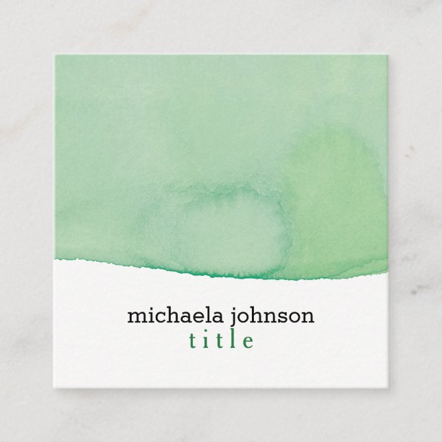 Stylish Elegant Watercolor Green wash minimal Square Business Card (Front)