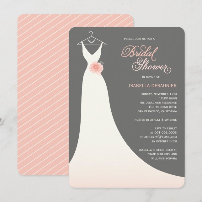 Stylish Elegant Wedding Gown Bridal Shower Invite (Front/Back)