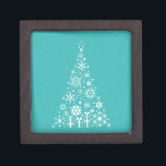 Stylish elegant white and teal Christmas tree Jewellery Box<br><div class="desc">A stylish and elegant design for Christmas featuring a simple,  elegant Christmas tree in white against a sky blue teal modern light blue background. This cute,  vintage,  understated Christmas design is perfect to show your sense of style this festive season.</div>