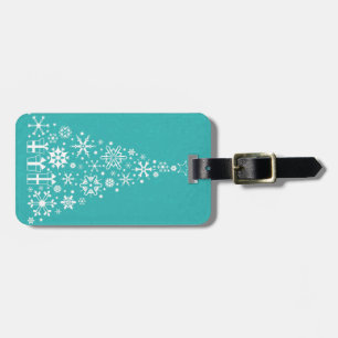 Stylish elegant white and teal Christmas tree Luggage Tag