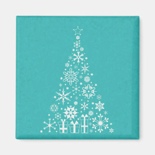 Stylish elegant white and teal Christmas tree Magnet