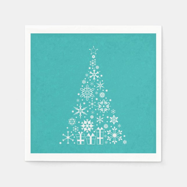 Stylish Elegant white and teal Christmas tree Napkin (Front)
