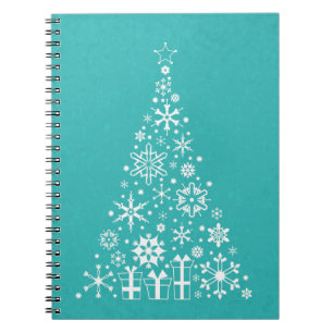 Stylish elegant white and teal Christmas tree Notebook