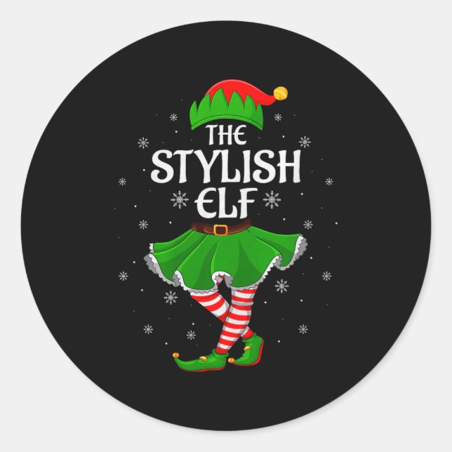 Stylish Elf Christmas Family Girls Women Elf Squad Classic Round Sticker (Front)