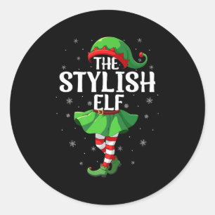 Stylish Elf Christmas Girls Women Elf Squad Xmas F Classic Round Sticker