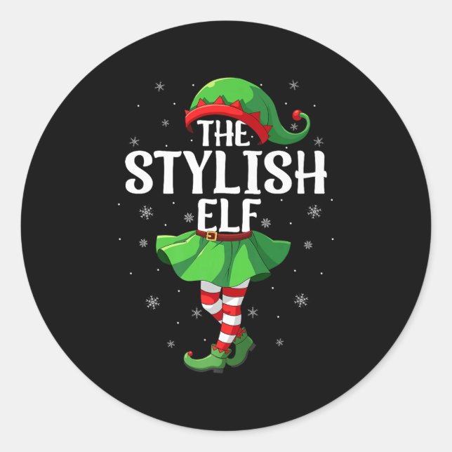 Stylish Elf Christmas Girls Women Elf Squad Xmas F Classic Round Sticker (Front)