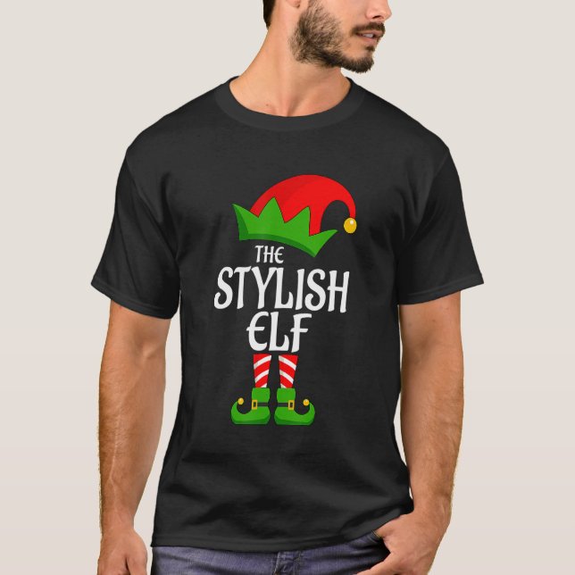 Stylish Elf Matching Family Group Christmas Party T-Shirt (Front)