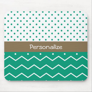 Stylish Emerald Green and White Chevron Polka Dots Mouse Mat