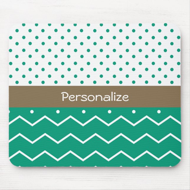 Stylish Emerald Green and White Chevron Polka Dots Mouse Mat (Front)