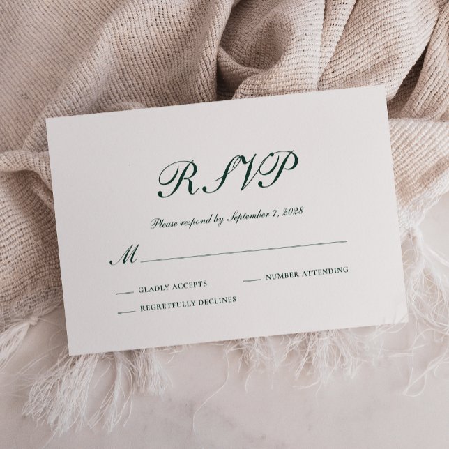 Stylish Emerald Green and White Wedding RSVP Card (Creator Uploaded)