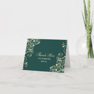 Stylish Emerald Green Gold Swirl Wedding Thank You