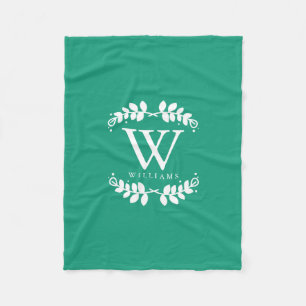 Stylish Emerald Green Monogram Fleece Blanket