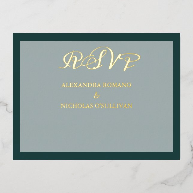 Stylish Emerald Wedding Meal Choice RSVP Foil Card (Front)