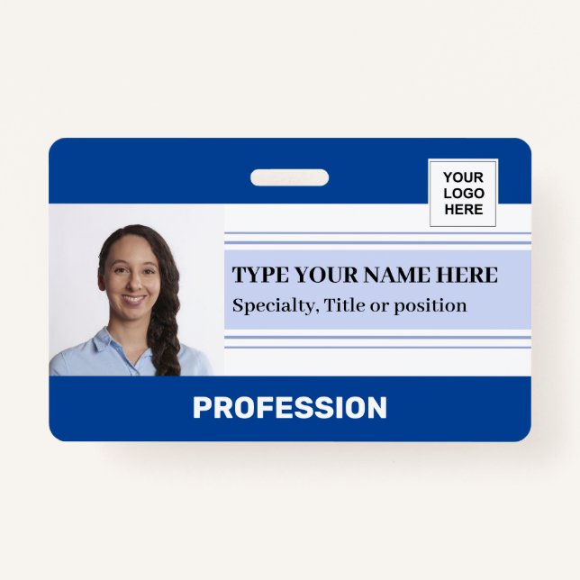 Stylish Employee Photo Logo Barcode Name ID Badge (Front)