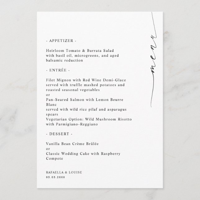 Stylish Engagement Wedding or Bridal Shower Menu Invitation (Front)
