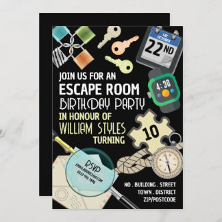 Stylish Escape Room, Birthday Party Invitation