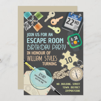 Stylish Escape Room, Birthday Party Invitation