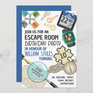 Stylish Escape Room, Birthday Party Invitation