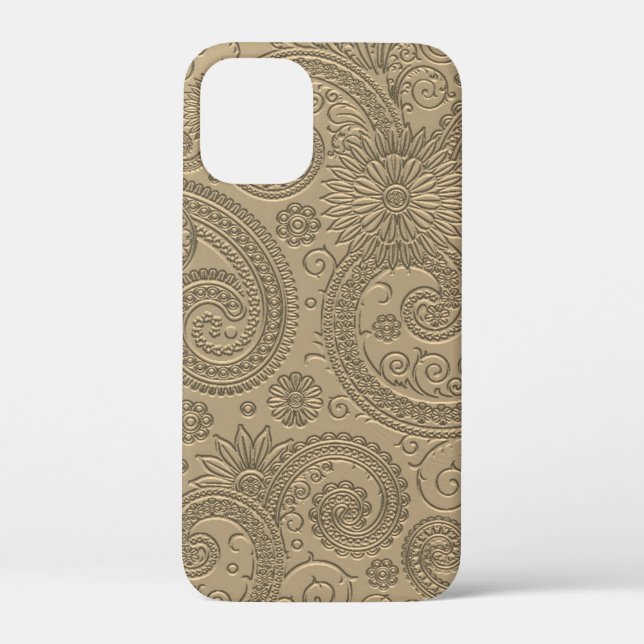 Stylish Etched Modern Gold Paisley Floral Pattern Case-Mate iPhone Case (Back)