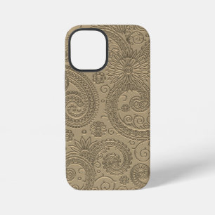 Stylish Etched Modern Gold Paisley Floral Pattern iPhone 12 Mini Case