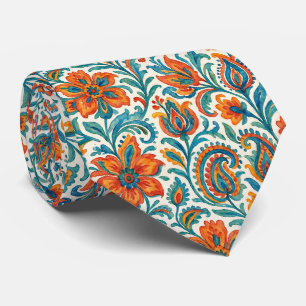 Stylish Ethnic Colourful Paisley Floral Art Patter Tie