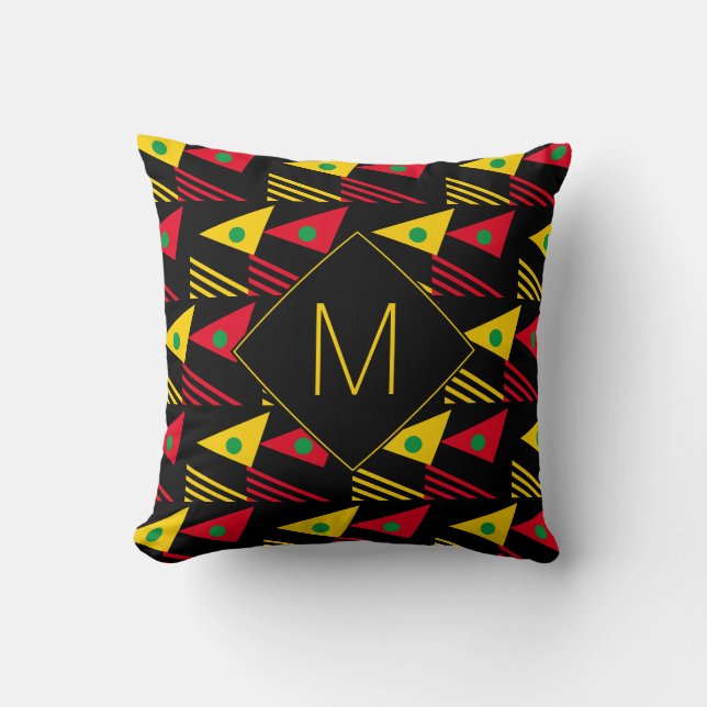 Stylish Ethnic Geometric Triangles Monogram Cushion (Front)