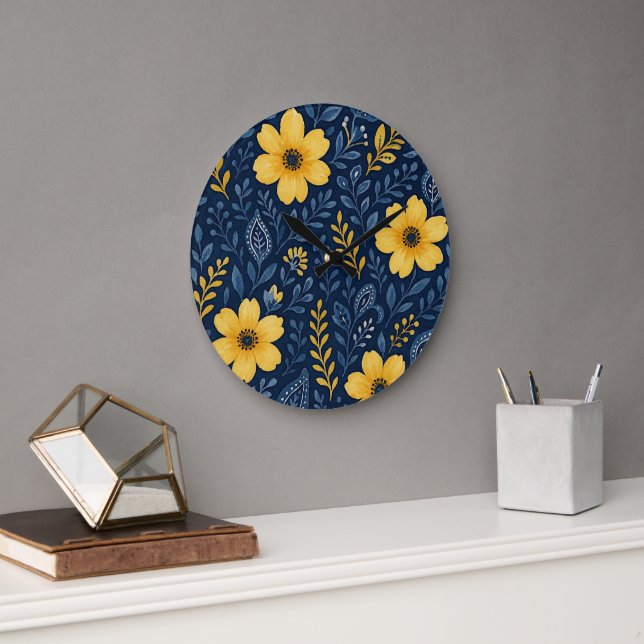 Stylish Ethnic Mediterranean Floral Art Pattern Large Clock (Office)