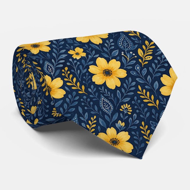 Stylish Ethnic Mediterranean Floral Art Pattern Tie (Rolled)